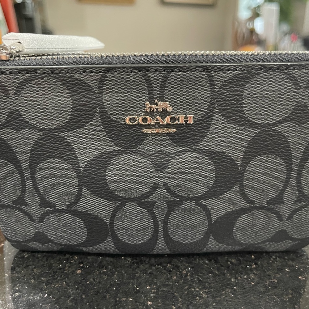 Coach PVC Double Zipper Wallet - Smoke/Black